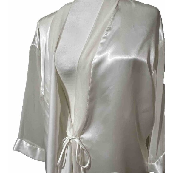 Vintage Intimo Amore Ivory Satin & Chiffon Kimono Style Robe Medium Made In USA - Picture 5 of 8